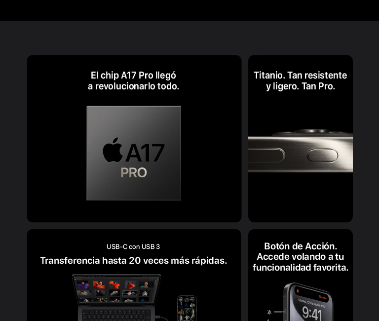 iPhone 15 Pro Max Titanio con botón de acción para que accedás a tu funcionabilidad favorita