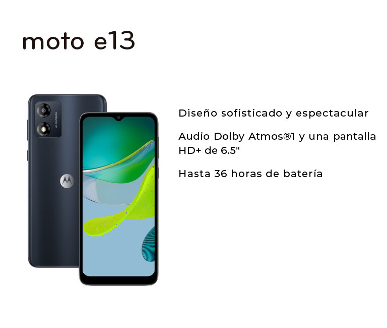 moto e13 diseño sofisticado y espectacular con una pantalla HD de 6.5 pulgadas