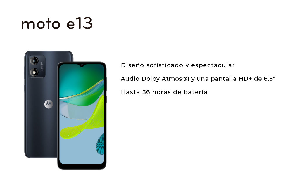 moto e13 diseño sofisticado y espectacular con una pantalla HD de 6.5 pulgadas