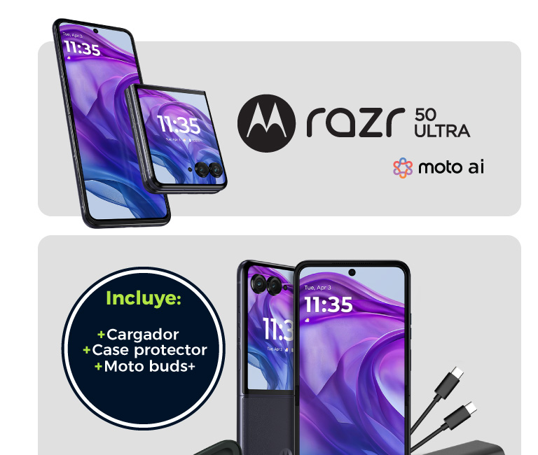 Motorola Razr 50 ultra: incluye cargador, case protector y moto buds