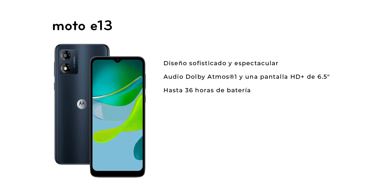 moto e13 diseño sofisticado y espectacular con una pantalla HD de 6.5 pulgadas