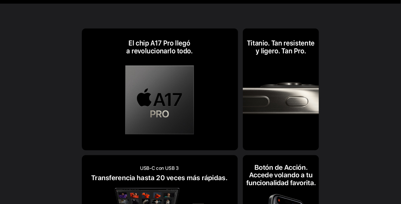 iPhone 15 Pro Titanio con botón de acción para que accedás a tu funcionabilidad favorita